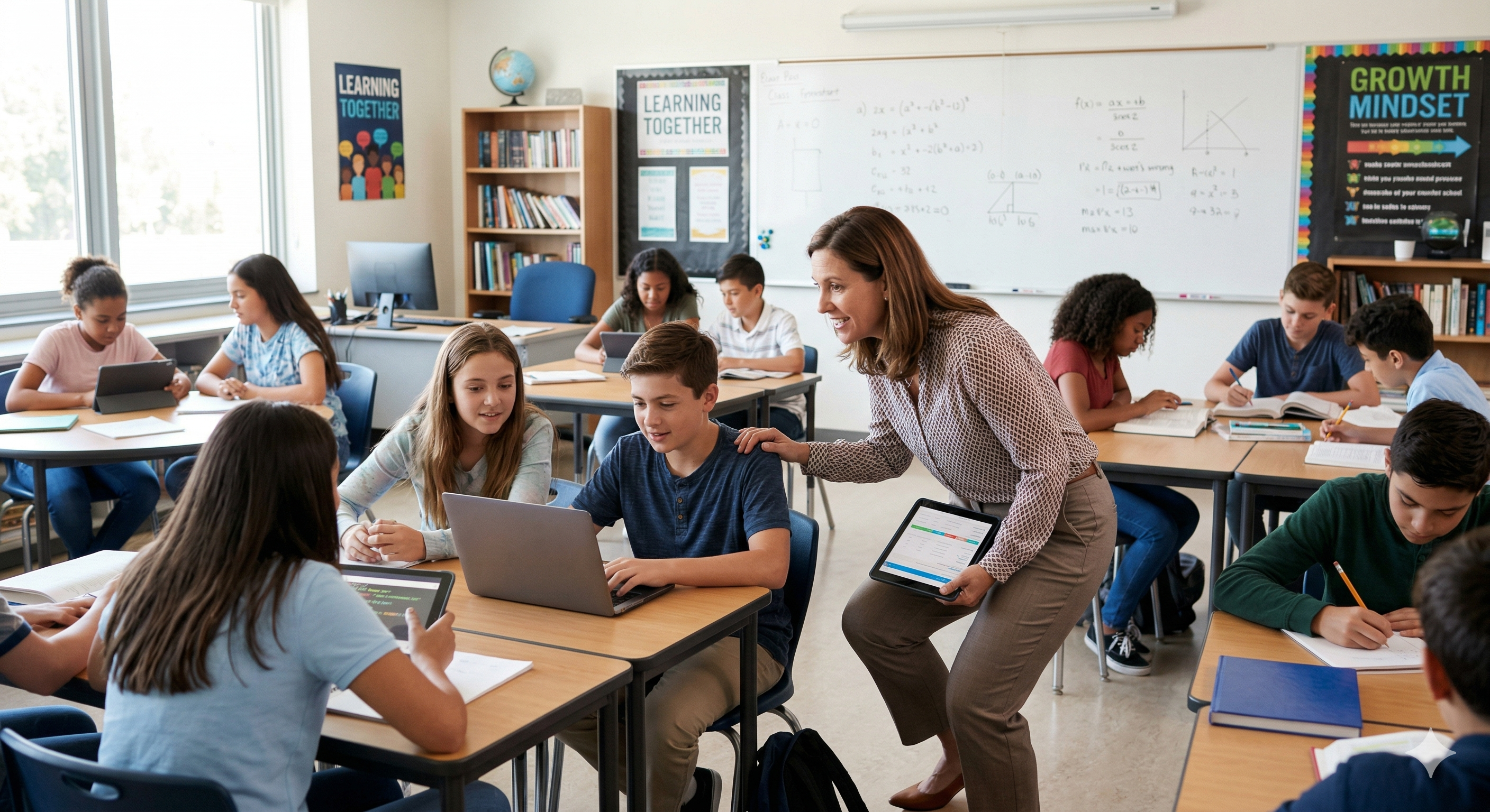 Teacher guiding group project work in class